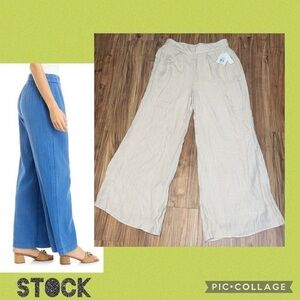 Wonderly women’s pants large wide leg pull on tan cream flowy casual pockets NWT